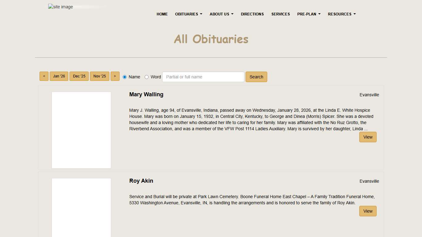 All Obituaries Boone Funeral Home Evansville, IN